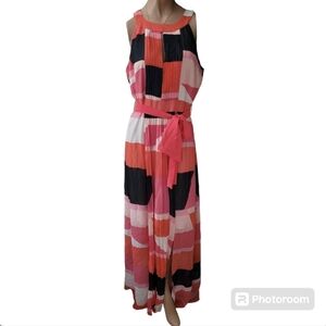 Vince Camuto Pink Blue Orange Colorblock Halter Dress Size 10